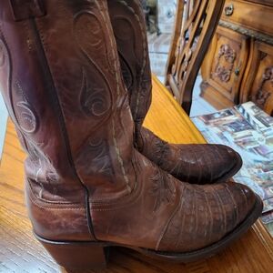 Lucchese Men's Brown Embossed Leather Cowboy Boots